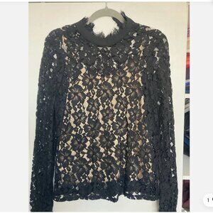 WAYF “Emma” Blouse Lace Long Sleeve XS Women Black / Nude Floral EUC